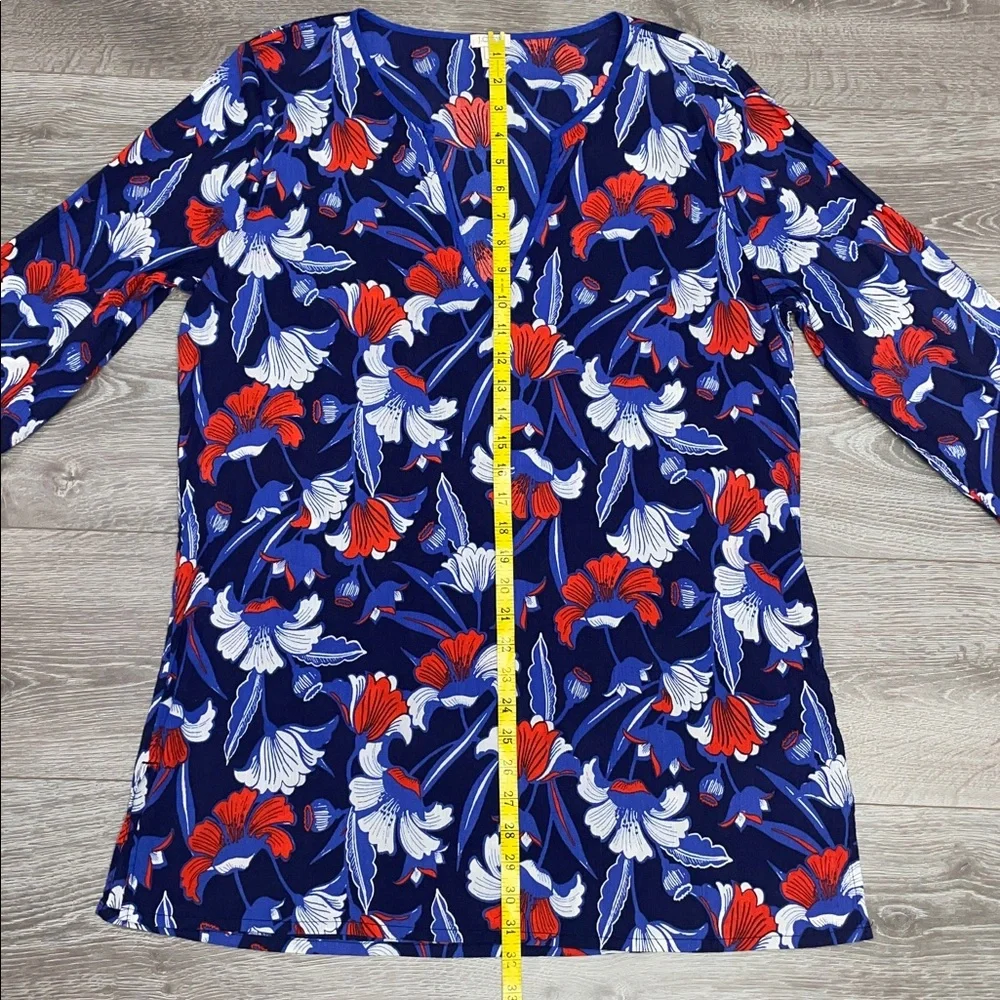 J. Crew Cotton Gauze Tunic V-neck 3/4 Sleeve Floral Print Cover-Up XL